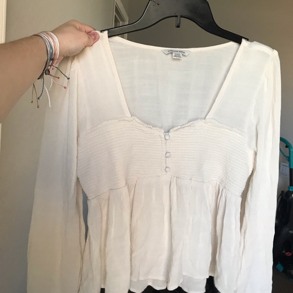 AE SMOCKED LONG SLEEVE PEPLUM BLOUSE - Picture 2 of 2